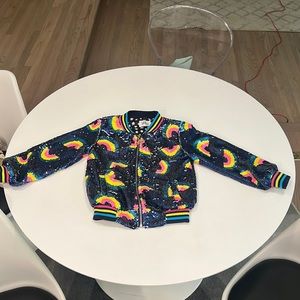 Lola + the Boys. Rainbow sequin bomber jacket. Like new.